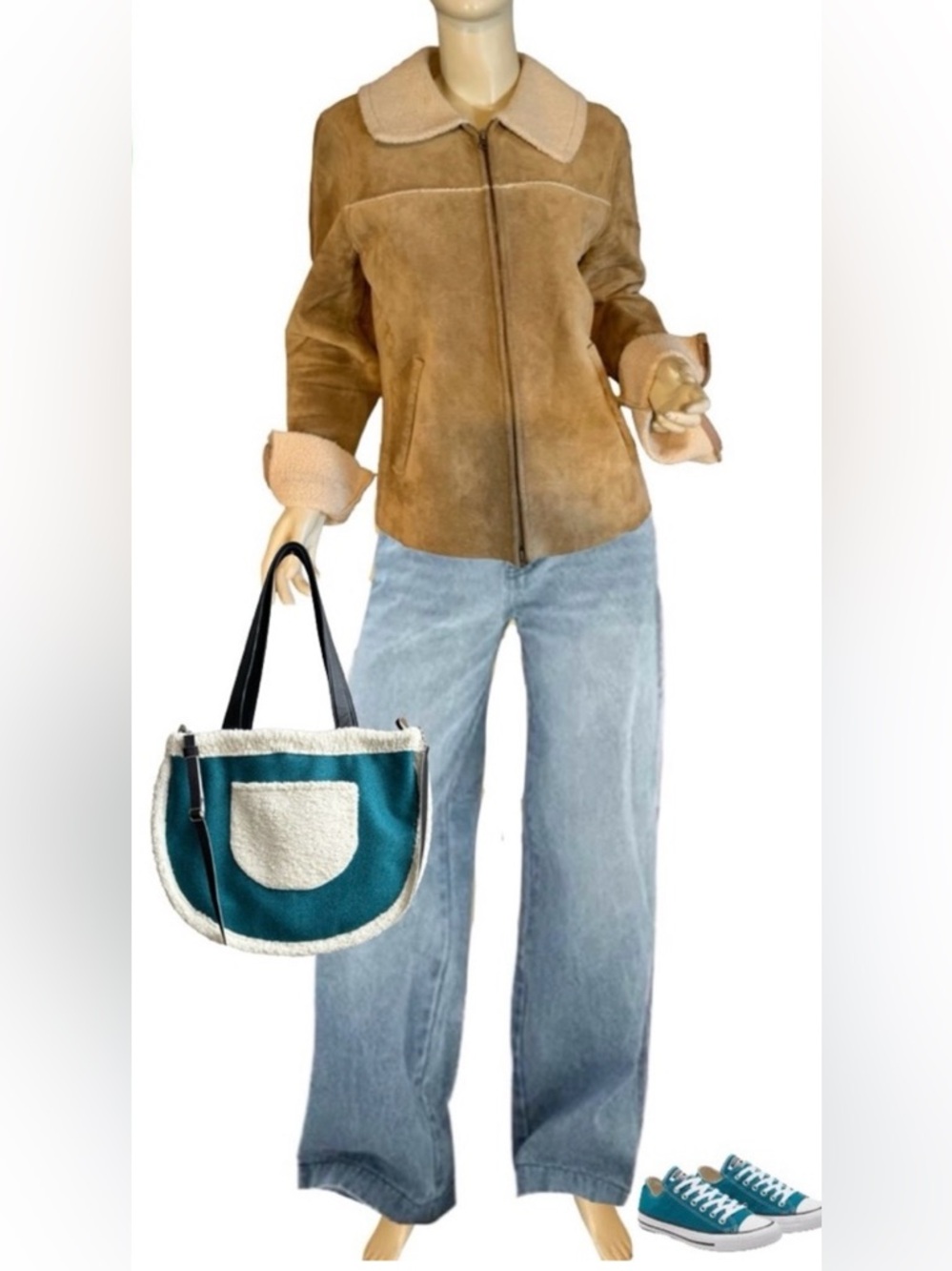 VINTAGE Y2K GAP TAN SUEDE AND CREAM FAUX SHEARLING LINED JACKET (M)